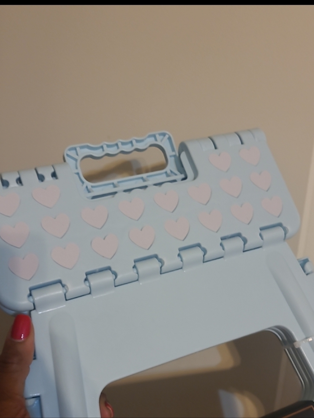 Light Blue Folding Step Stool with Pink Heart Accents - Picture 4 of 5